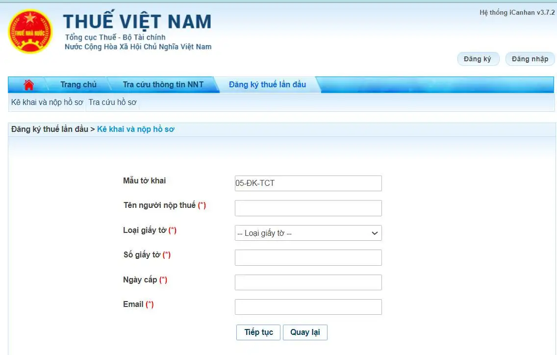 Điền đầy đủ thông tin