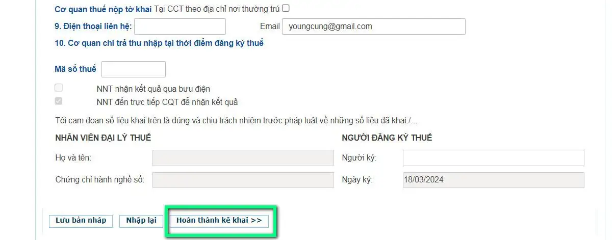 Nhấn hoàn thành kê khái