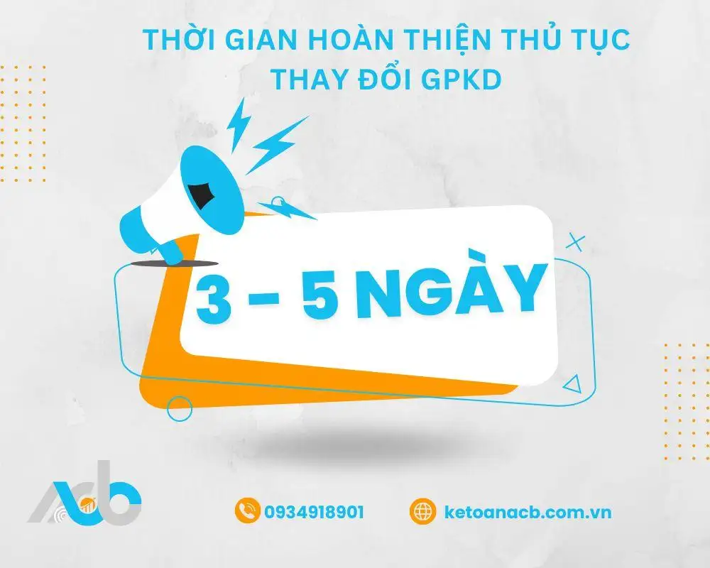 Thời gian hoàn thiện thủ tục thay đổi GPKD