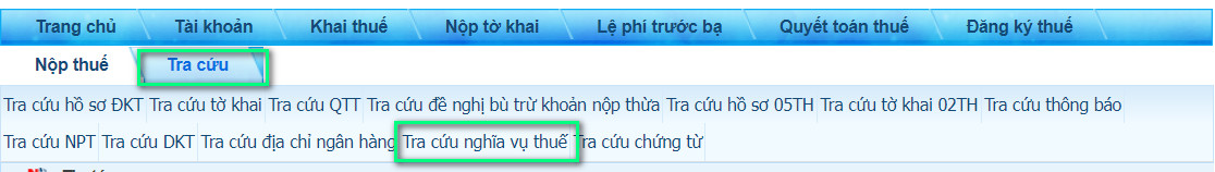 Chọn Tra cứu sau đó chọn Tra cứu nghĩa vụ thuế