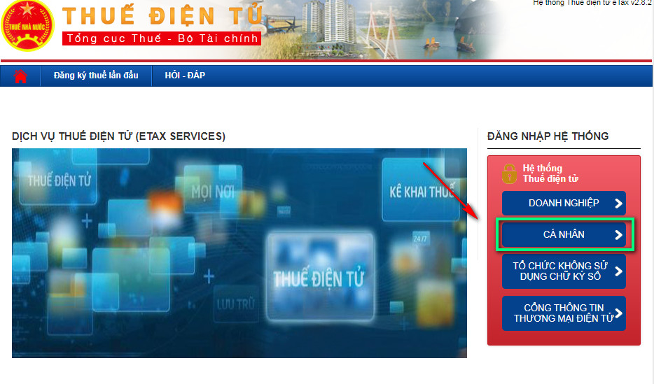 Click chọn Cá Nhân trên website Tổng Cục Thuế
