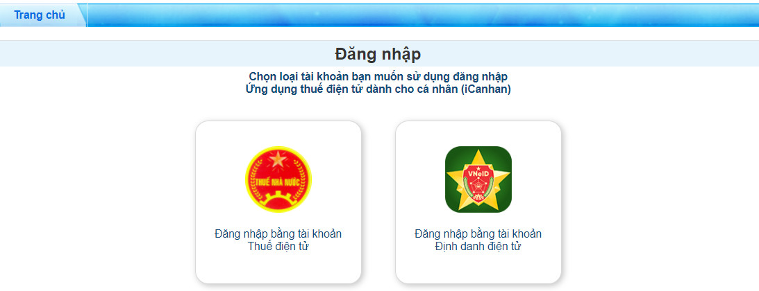 Đăng nhập bằng tài khoản Định danh điện tử của Bộ Công an hoặc bằng tài khoản Thuế điện tử