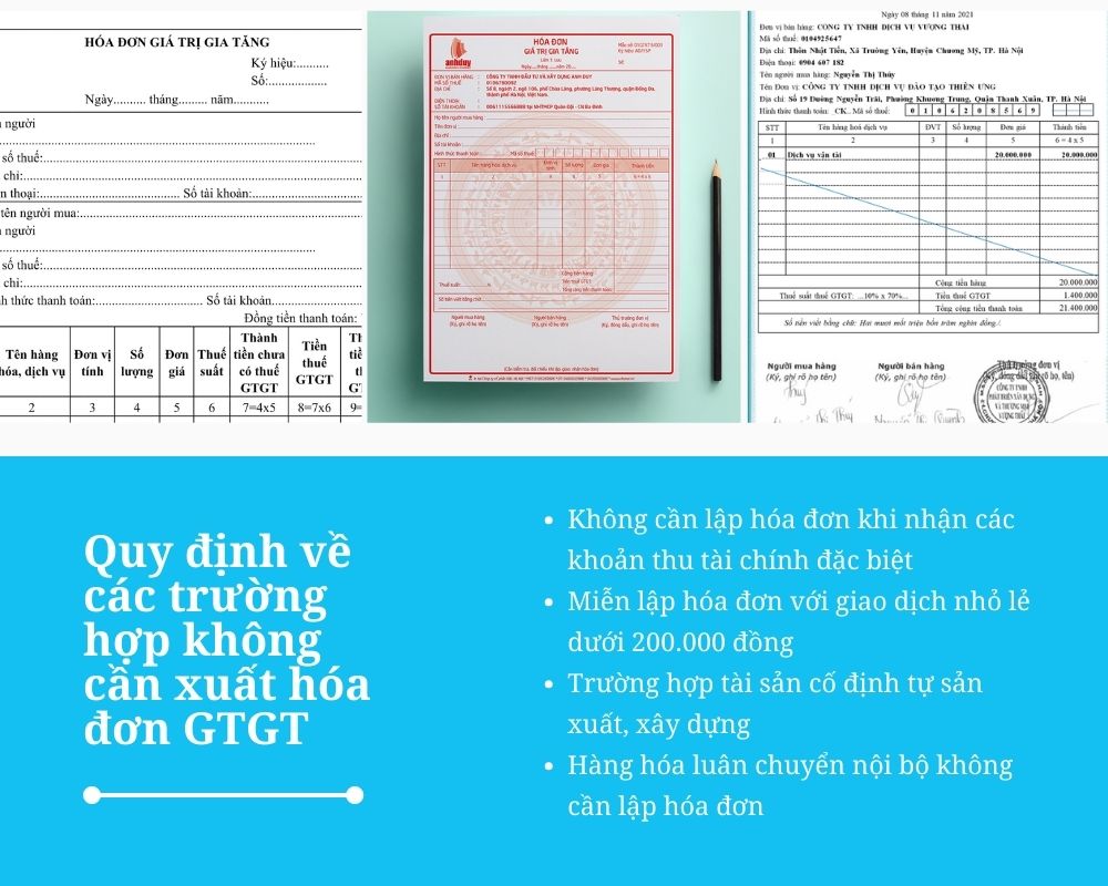 Quy định về các trường hợp không cần xuất hóa đơn GTGT